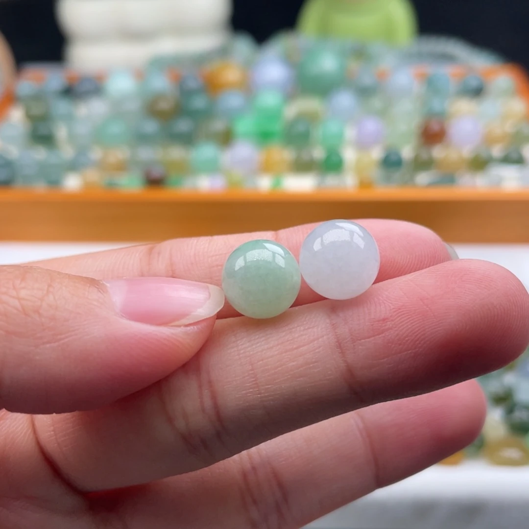 翡翠散珠天然缅甸翡翠a货一对9.8