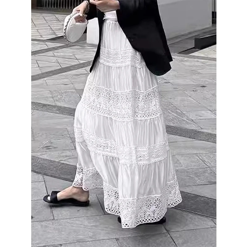 白色镂空钩花网纱半身裙显瘦高腰字裙气质通勤夏装