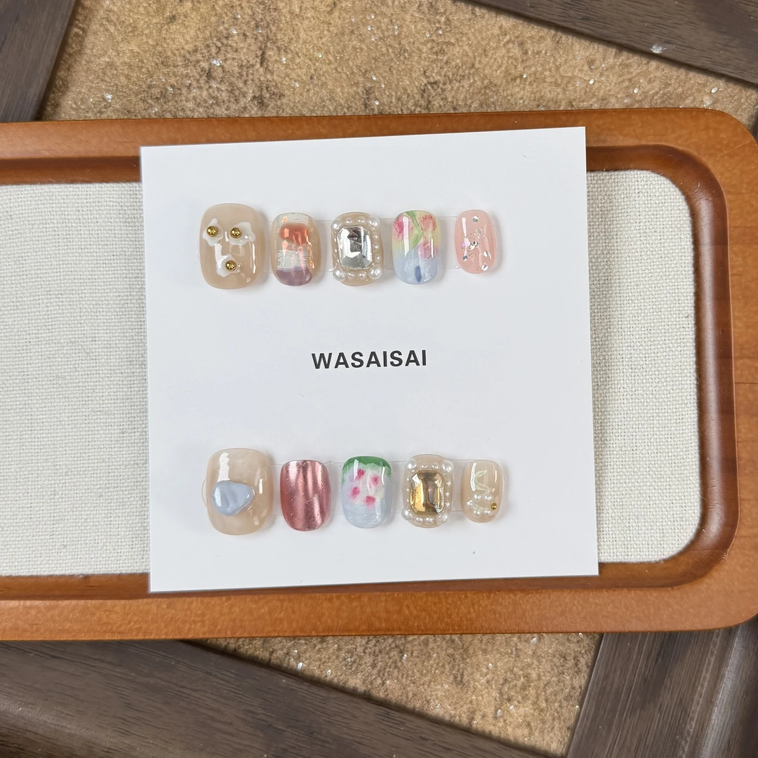 【暖春】现货 哇噻噻轻奢纯手工美甲高级气质定制穿戴甲显白