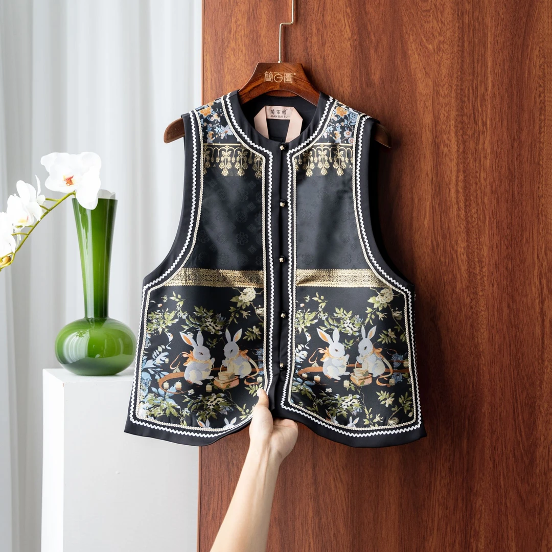 新中式国风黑色高级提花马甲25新款宽松无袖百搭外套上衣