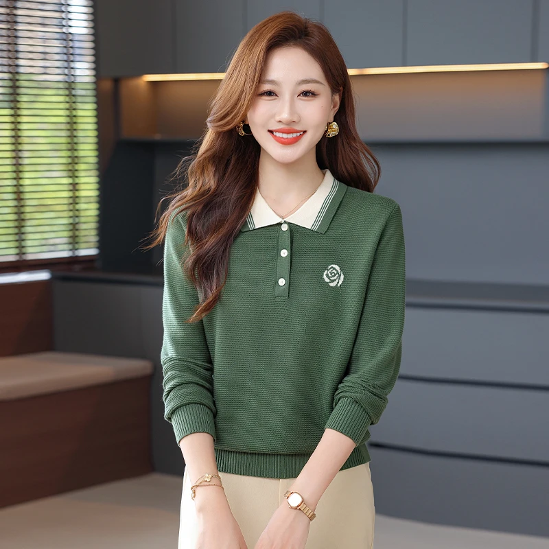 羊毛衫新款时尚洋气百搭女装独特漂亮小衫翻领宽松显瘦减龄针织衫