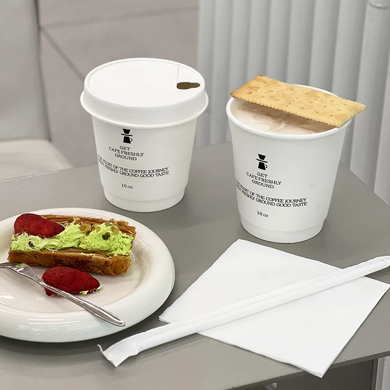 网红咖啡杯子一次性咖啡杯奶茶热饮纸杯外带打包杯带盖商用定制