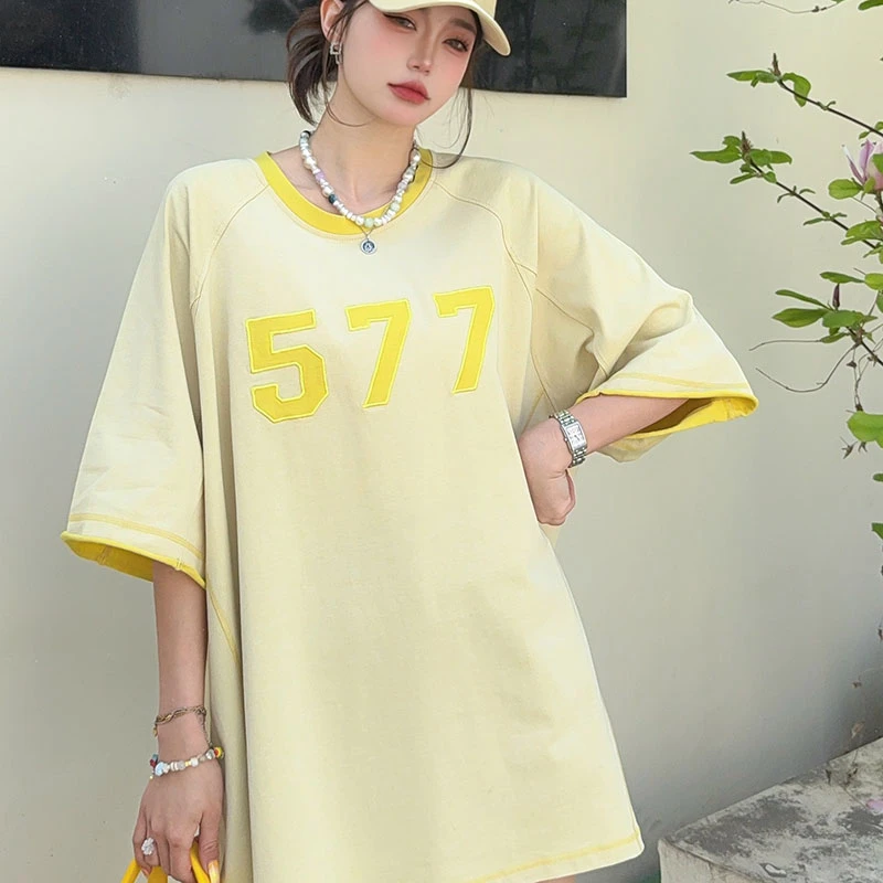 25X285短袖577常规款T恤设计感静奢风常规时尚学生慵懒风百搭夏季