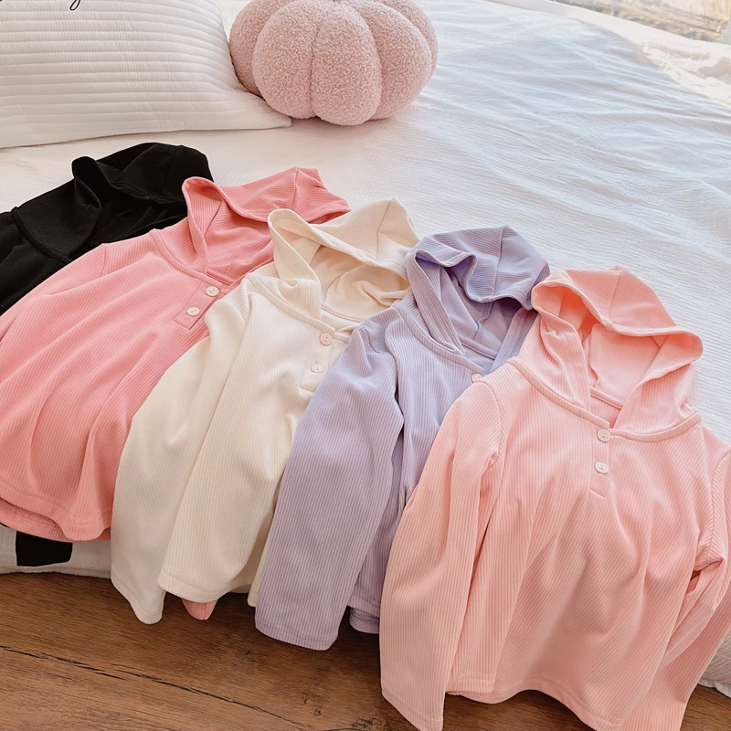 儿童春款连帽卫衣女童百搭休闲打底衫宝宝韩版童装纯色长袖T恤