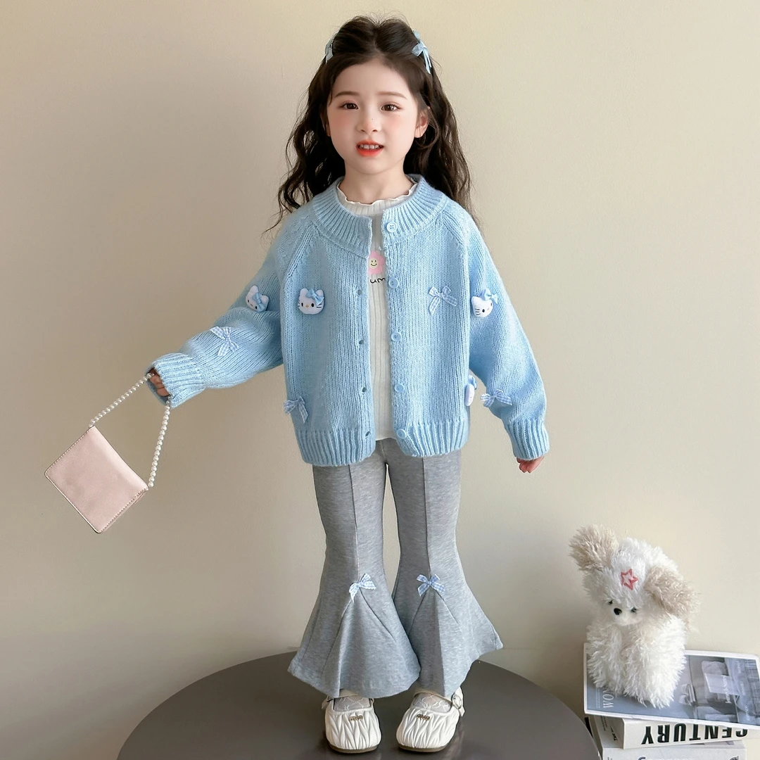女童洋气毛衣套装儿童春秋款女宝宝针织开衫喇叭裤子两件套潮