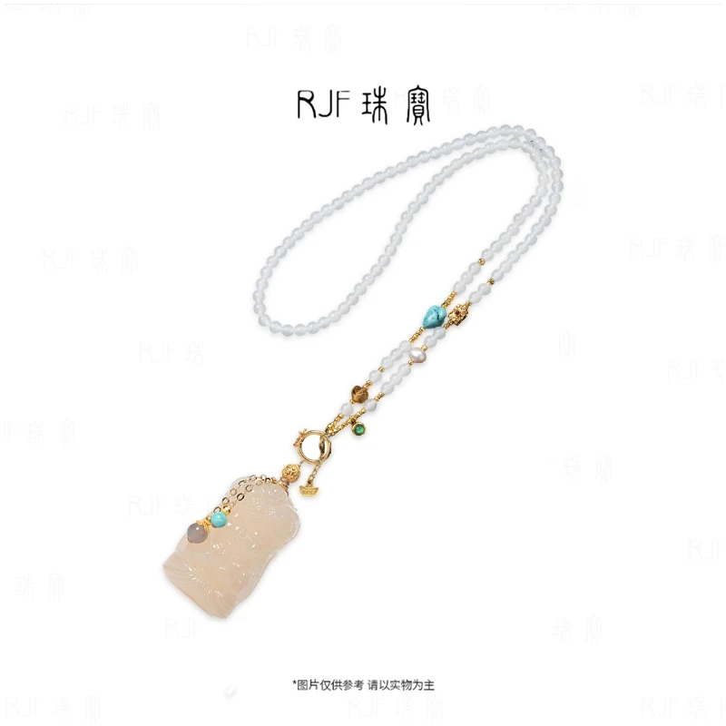 RJF【梵珠】藕粉扎基拉姆万能扣吊坠设计款羊脂玉珠链