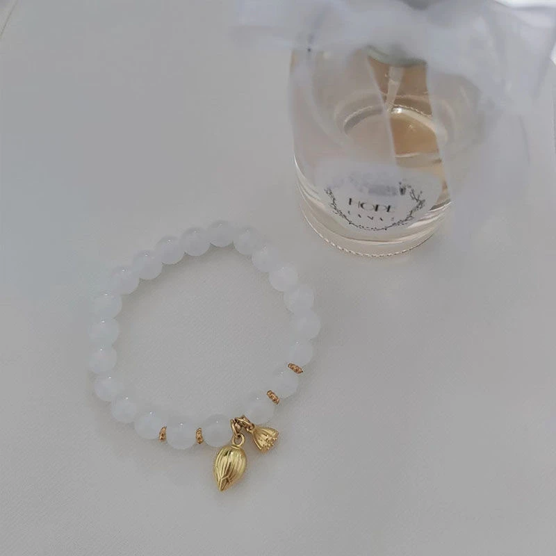 合金玻璃手镯 新手链不色玉珠步步莲花莲蓬手镯小众闺蜜转运手串