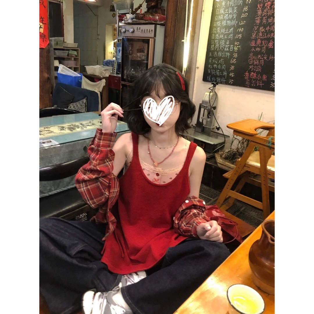 “幸运叠叠乐”慵懒感蝴蝶结系带针织毛衣背心叠穿