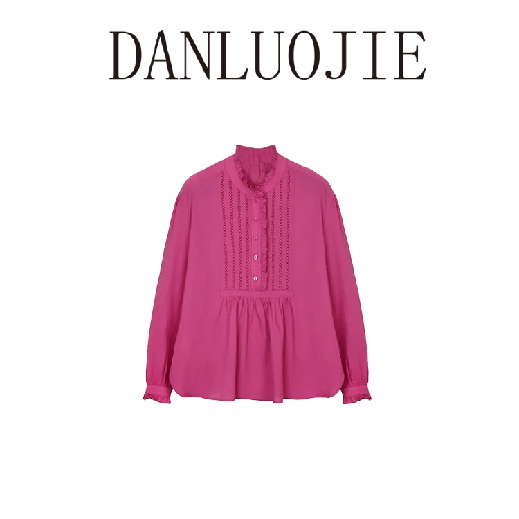 丹珞婕  桃之夭夭 60支100精杭棉镂空花边织带木耳边春夏衬衫