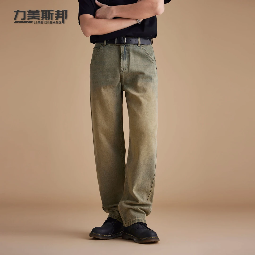 力美斯邦LM022做旧常规款直筒裤牛仔裤秋冬时尚欧若智性风流光风