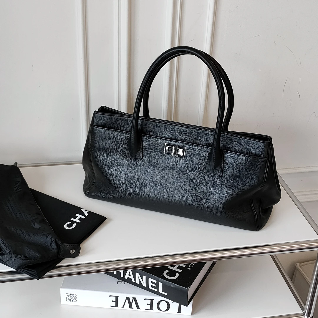 95新 Chanel/香奈儿 Azul-黑银荔枝皮2.55扣cerf小号手提包45299