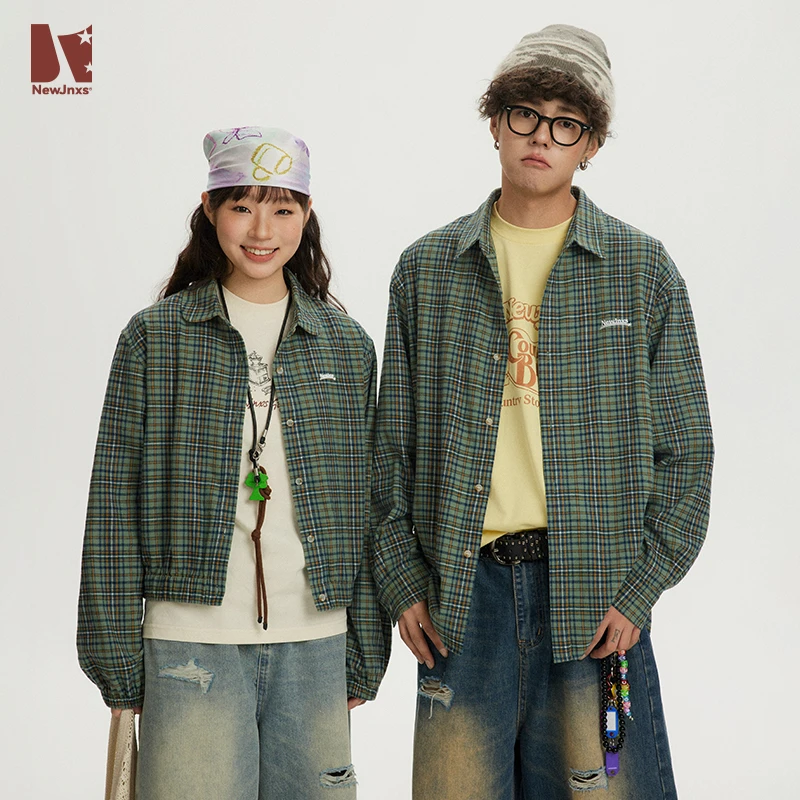 【无语不方】江南先生美式复古格纹翻领长袖衬衫JN43J20