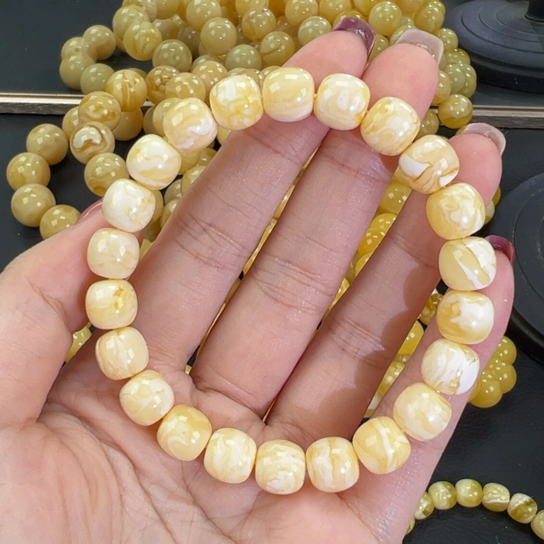 琥珀未镶嵌手链瓷白虎皮