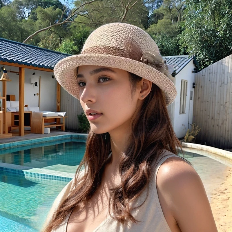 老头夏天女夏季遮阳显脸小时尚盆帽镂空透气太阳帽百搭草编渔夫帽