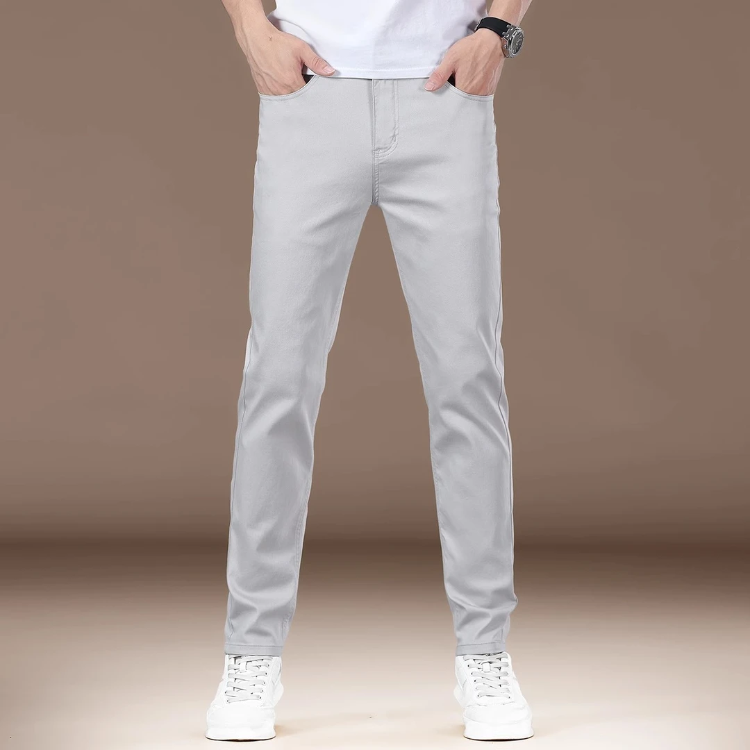 高端轻奢莱赛尔修身牛仔裤男士夏季薄款潮牌弹力时尚小脚休闲裤子