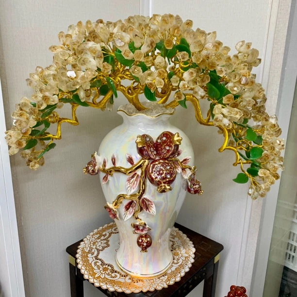 【原创轻奢高品】左右逢源红石榴黄水晶高档陶瓷书桌酒柜餐桌摆件