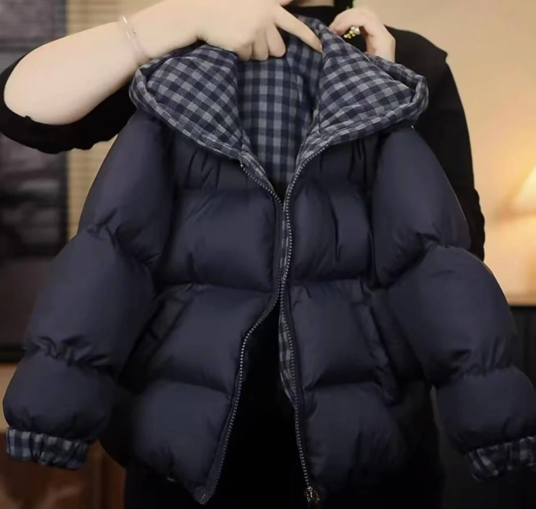 2025冬季新款双面穿亲子款男女童棉衣抗寒棉服深冬儿童厚格子棉衣