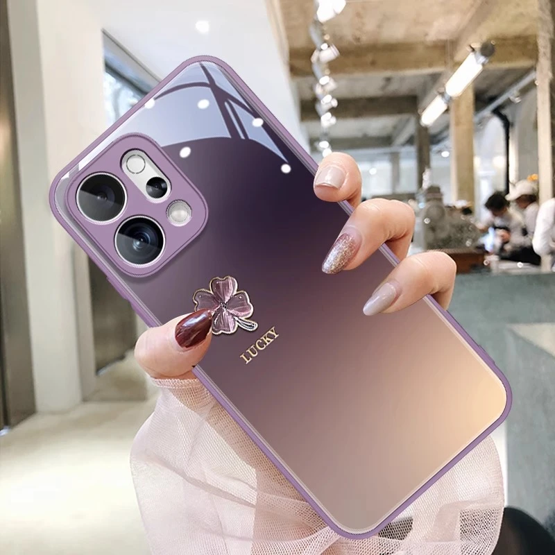 绛紫四叶草适用opporeno14pro手机壳简约reno13p保护壳12pro小众