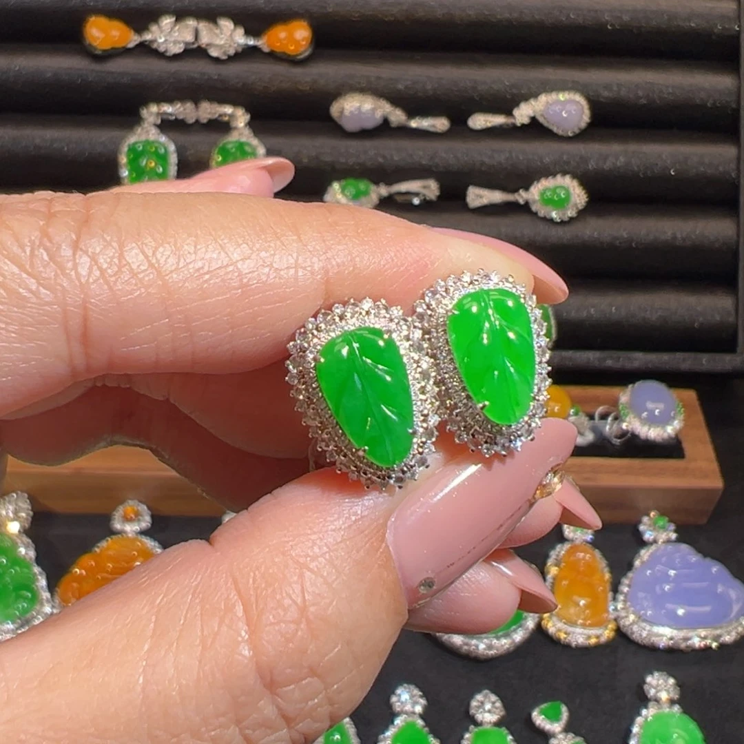 翡翠耳饰18K金镶嵌收货48小时鉴赏期