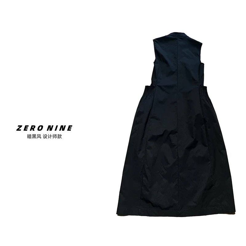 Dan Dan 黑色极简风无袖A版连衣裙女 夏季新款长拉链中长款裙子