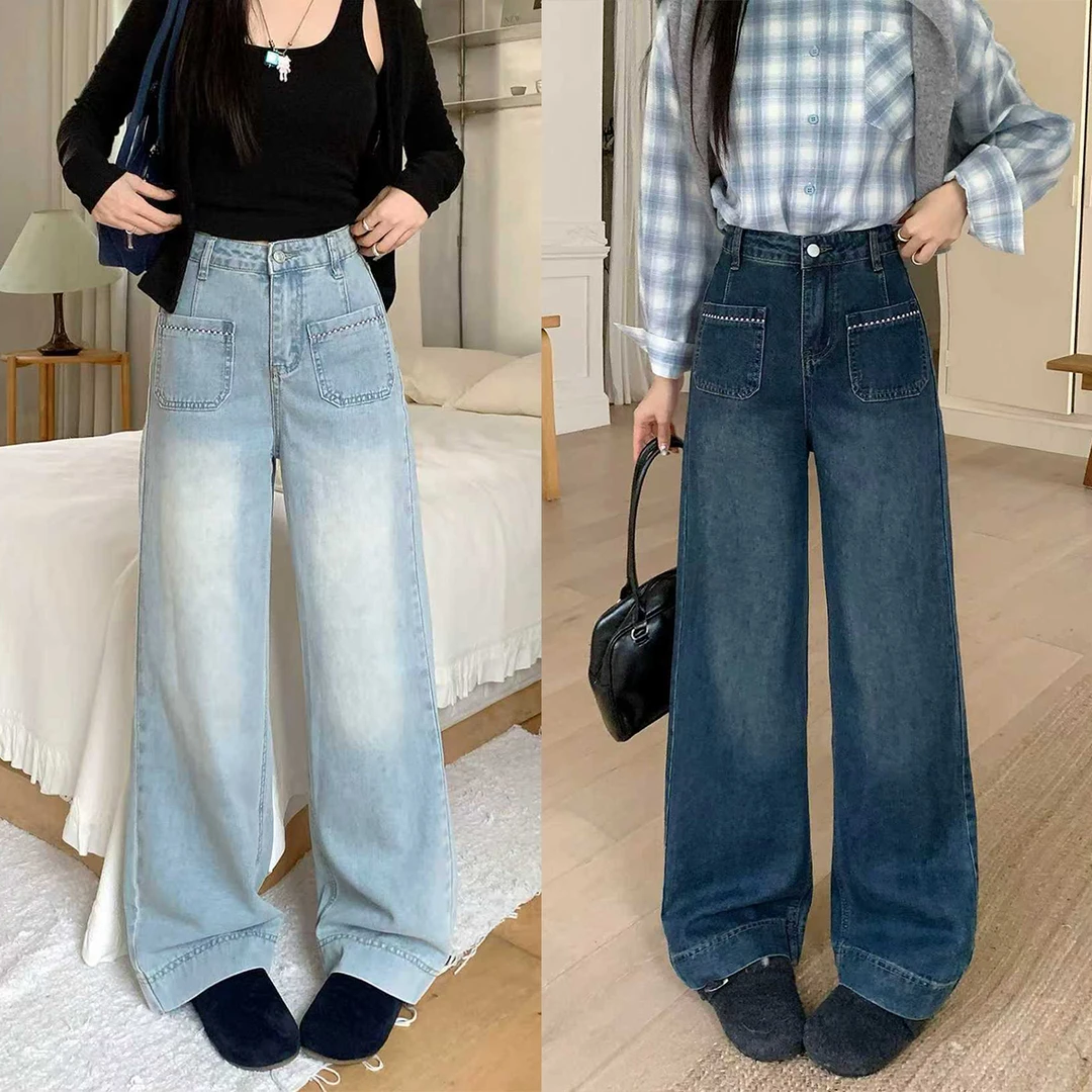 【菜菜家】2025秋冬百搭显瘦直筒牛仔裤大码女装66176