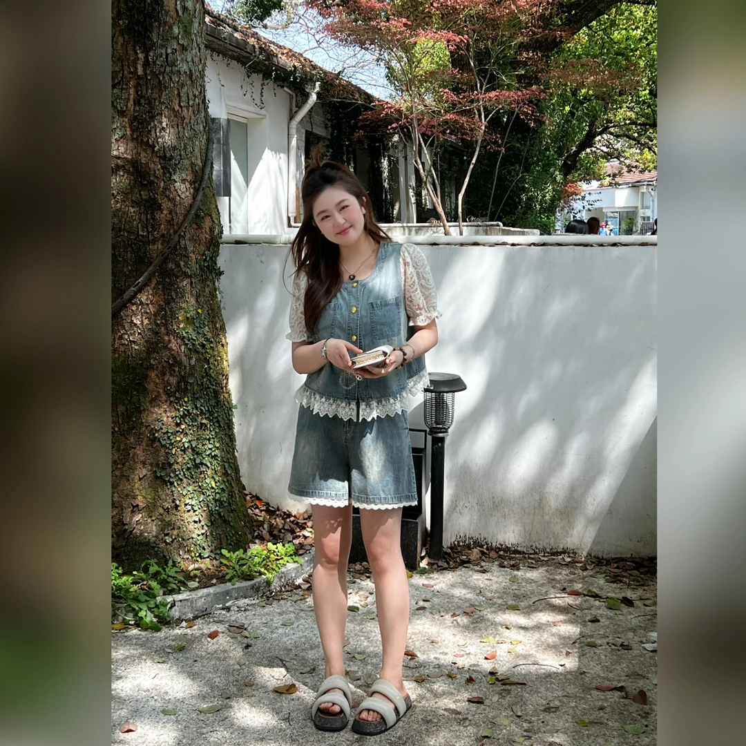 楠序【薄荷夏天】微胖女装 2025年夏装时尚新品休闲两件套装YZ36013