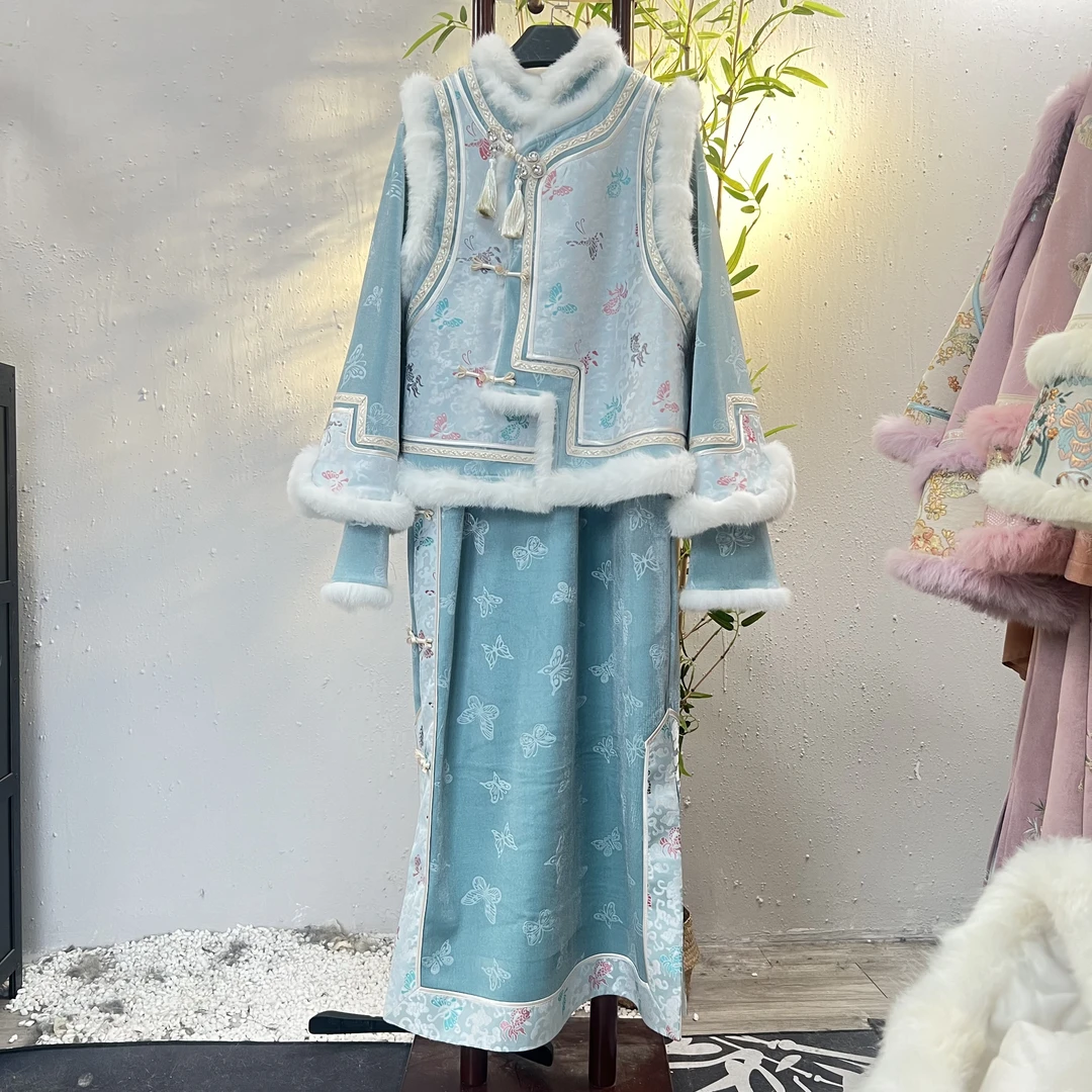 夏维莲2024冬季时尚显瘦加绒新中式日常女装裙子（2320+2321）