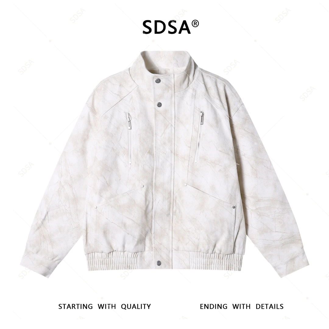 SDSA秋冬新款男士痞帅扎染拉链多口袋立领外套按扣设计百搭夹克