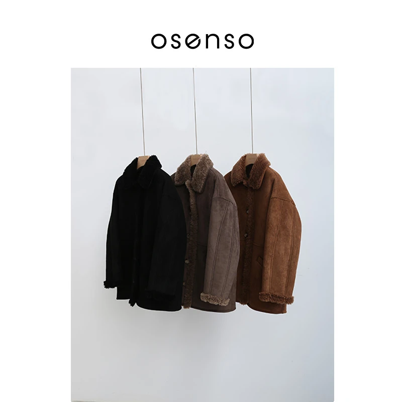 OSENSO"卷卷熊"秋冬通勤百搭保暖抗风显瘦中长款毛毛外套WT250957