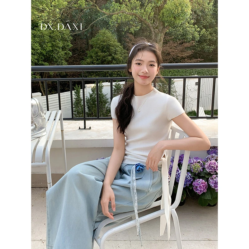 代大喜【小步舞曲】短袖女款爆款2025新款百搭T恤针织上衣纯色半袖