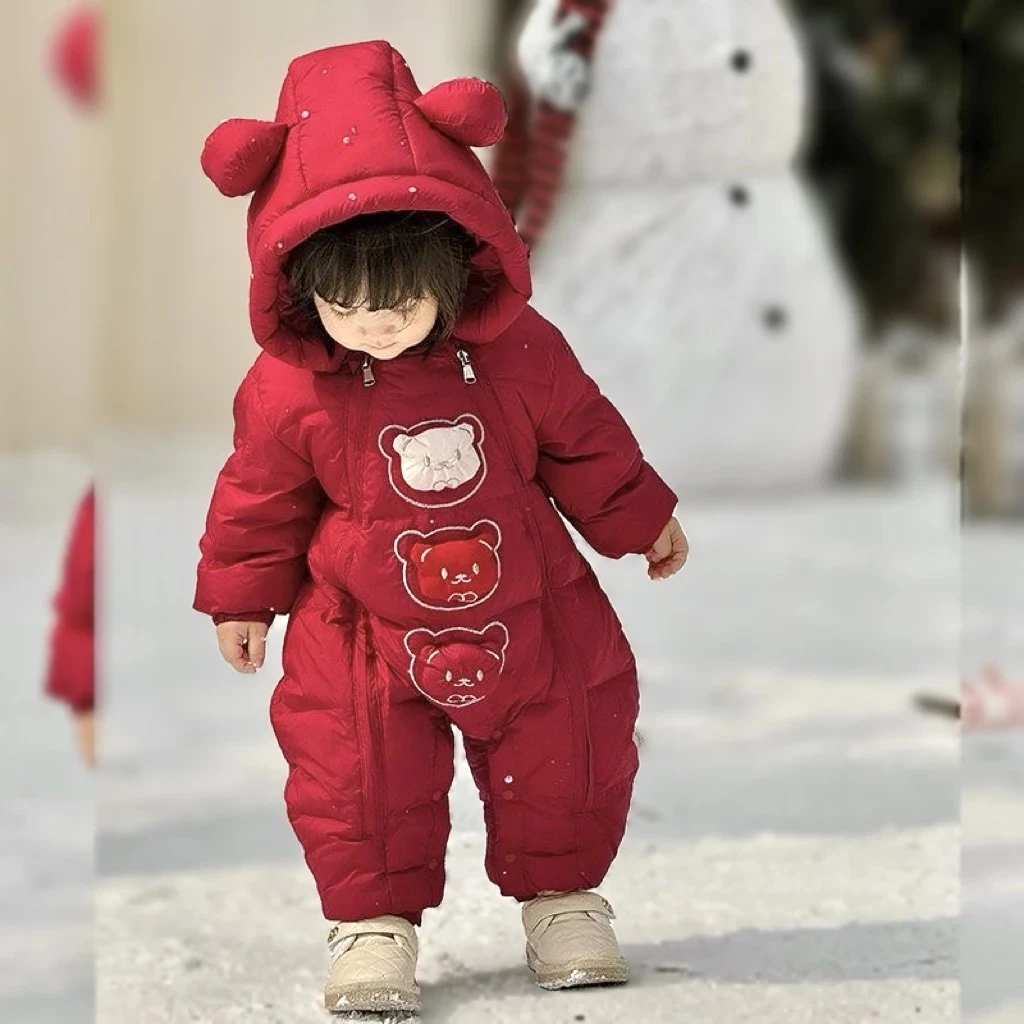 婴儿棉服连体衣拜年服新生儿百天过年衣服婴幼儿冬季抱衣外出服