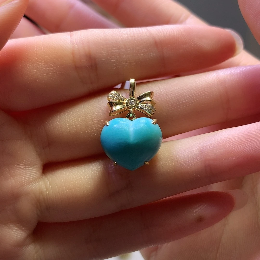 绿松石18K金镶嵌吊坠