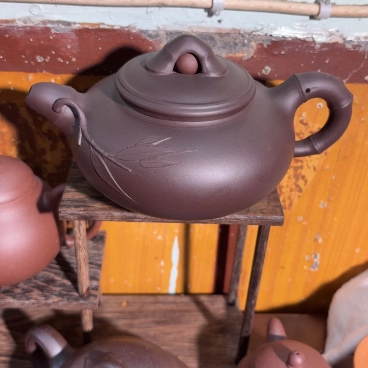 紫砂茶壶紫泥泥贴花450cc