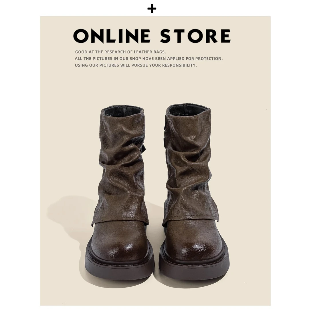 三福透气短靴女鞋单靴2025春秋新款厚底时尚裤管骑士鞋爆款马丁靴