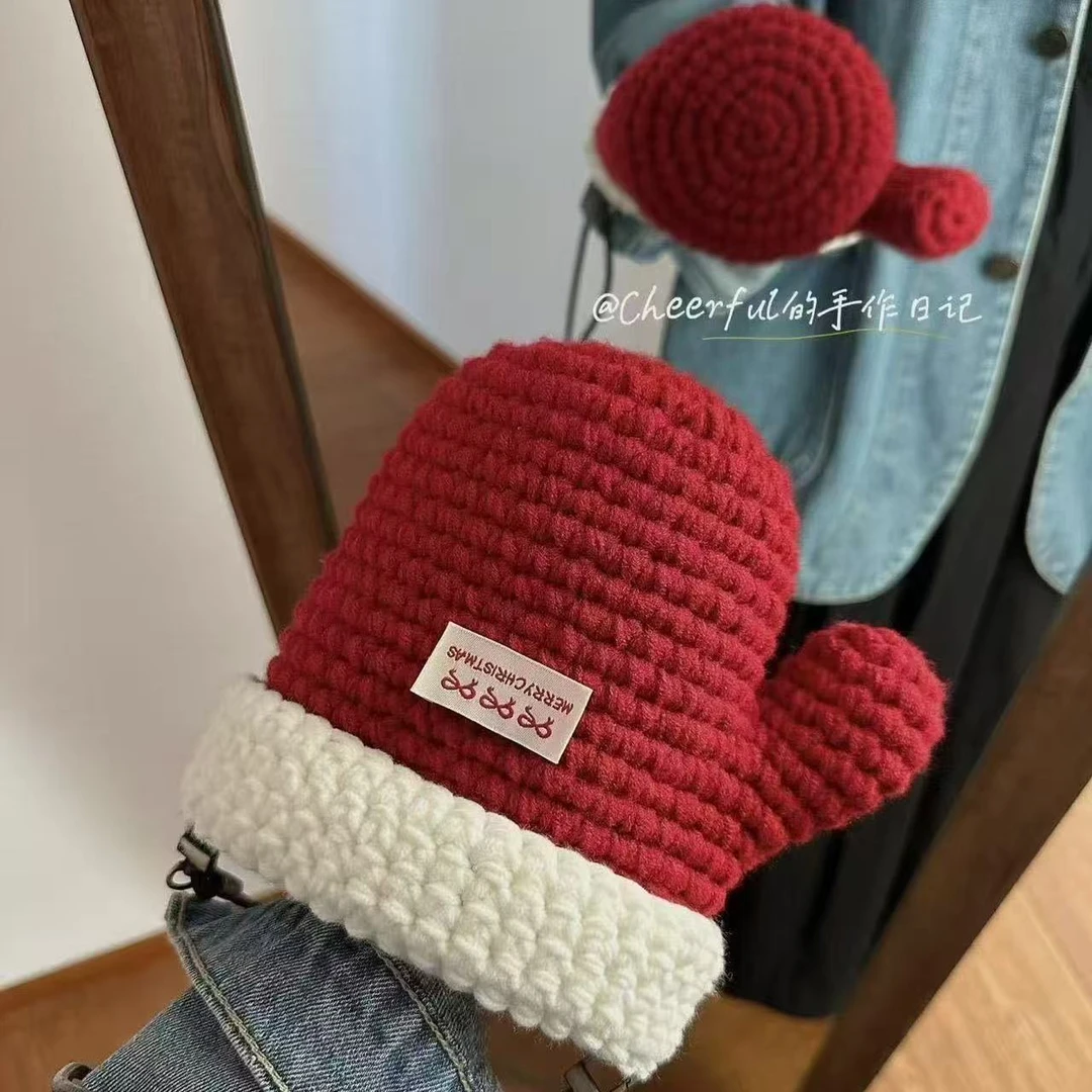 钩织圣诞手套斜挎包毛线编织材料包手工编织圣诞新年手套斜挎包