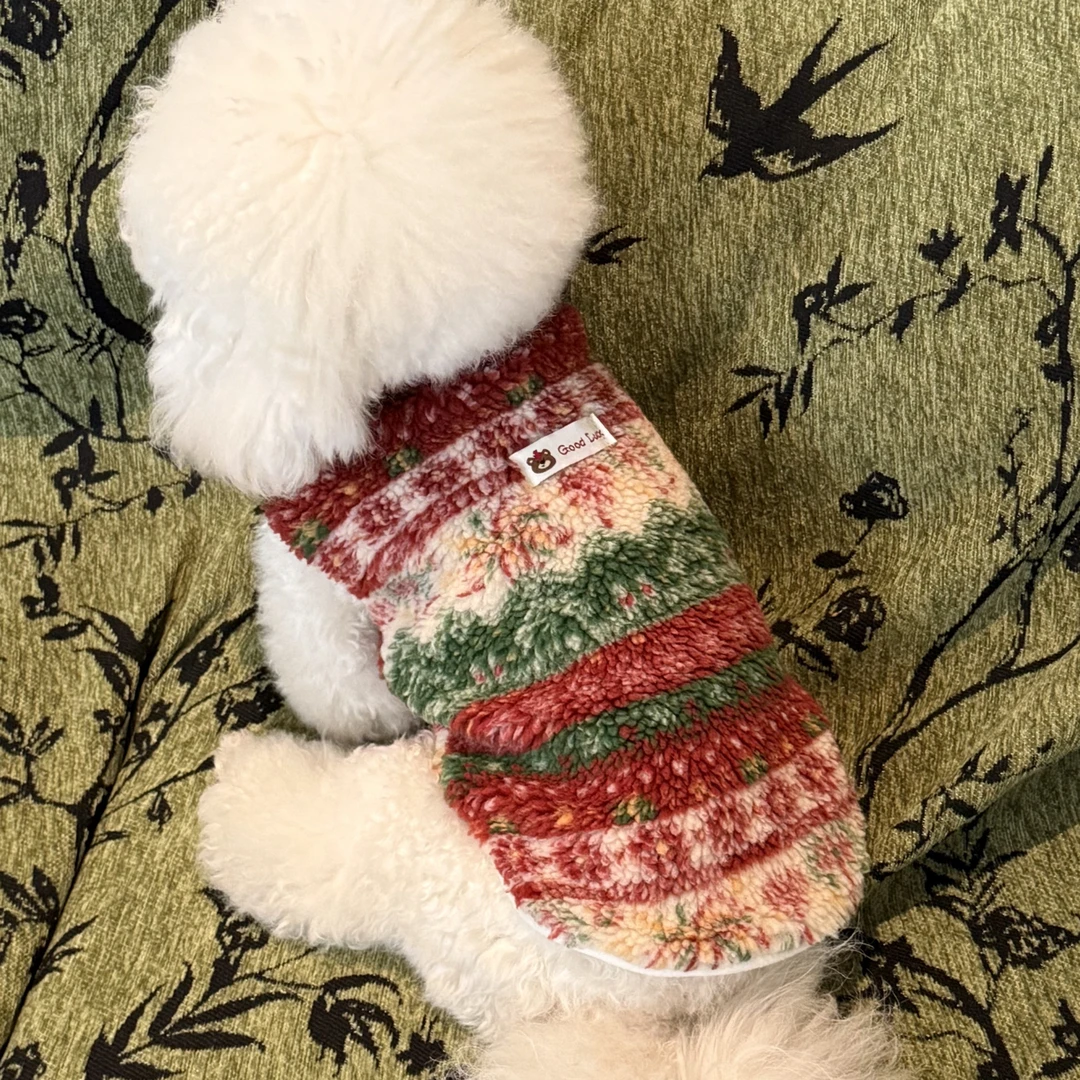 直拍|宠物冬款衣服圣诞新年羊羔绒马甲