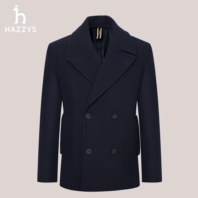 Hazzys哈吉斯时尚深色沉稳商务毛呢外套修身翻领降温穿搭秋冬服饰