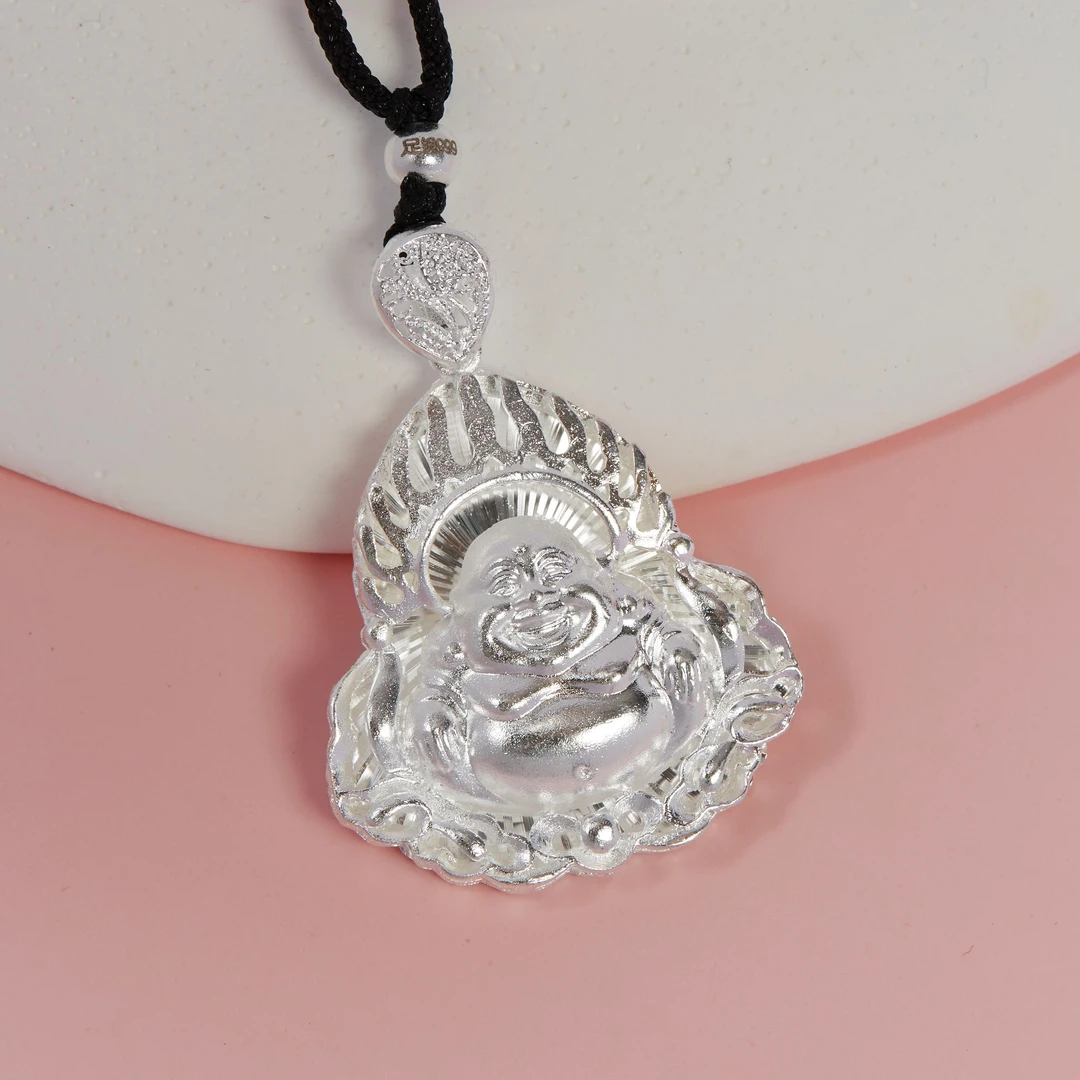 精工典雅素新款999银珠子弥勒佛挂件