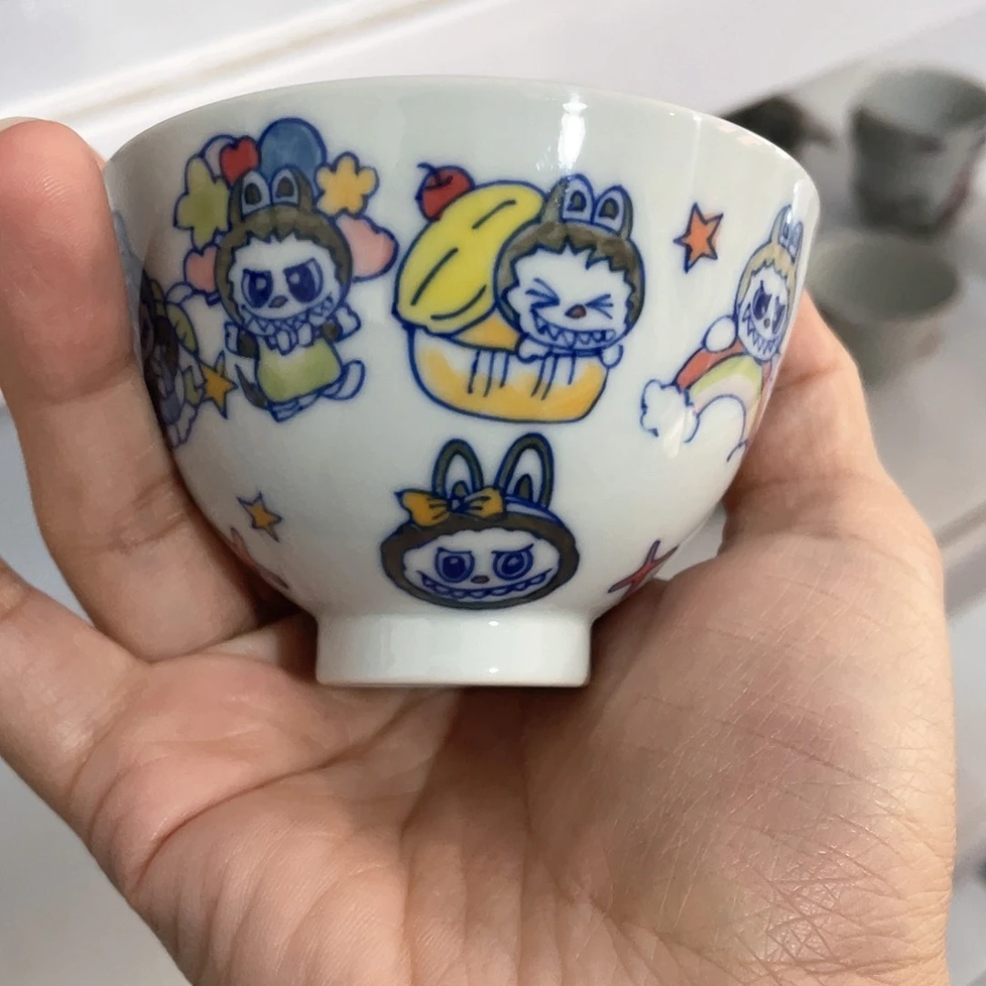 泥藝瓷梦五彩鸡心杯