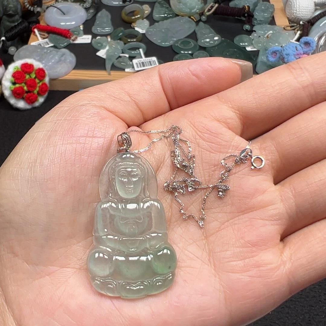 翡翠18K金镶嵌颈饰天然A货缅甸翡翠