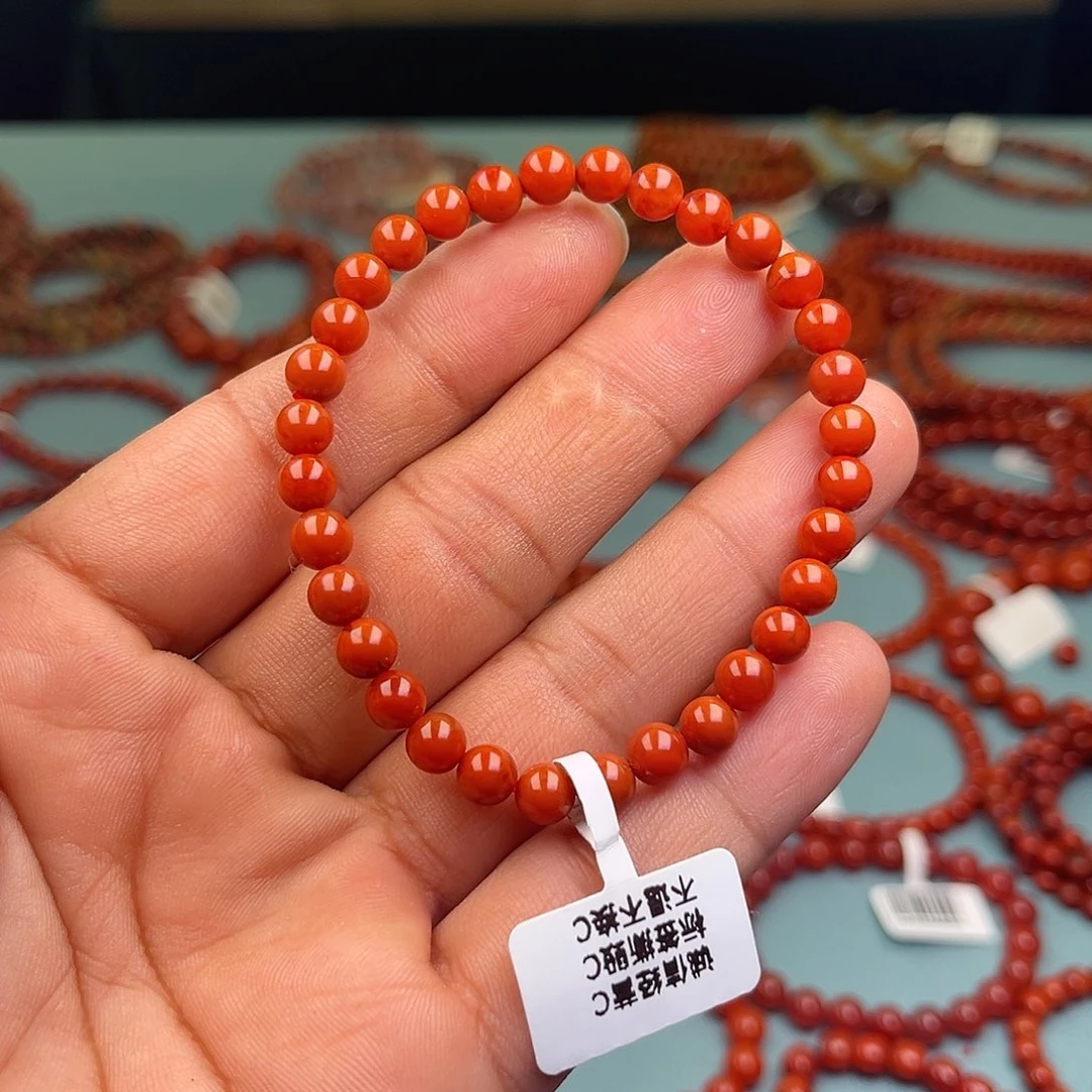 南红玛瑙未镶嵌手链柿子红卡6