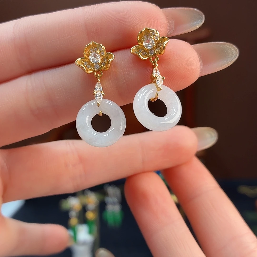 翡翠银S925镶嵌耳饰