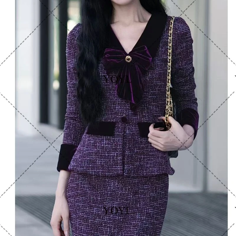 【潇潇】棕熠秋冬新款高级法式气质显瘦假两件直筒连衣裙-YL11928