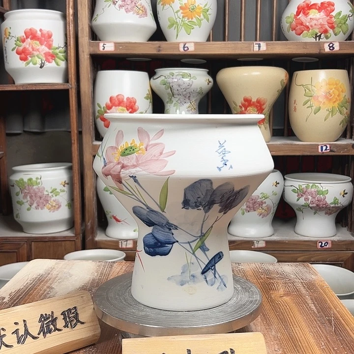 摆件高脚荷花新款陶瓷陶瓷