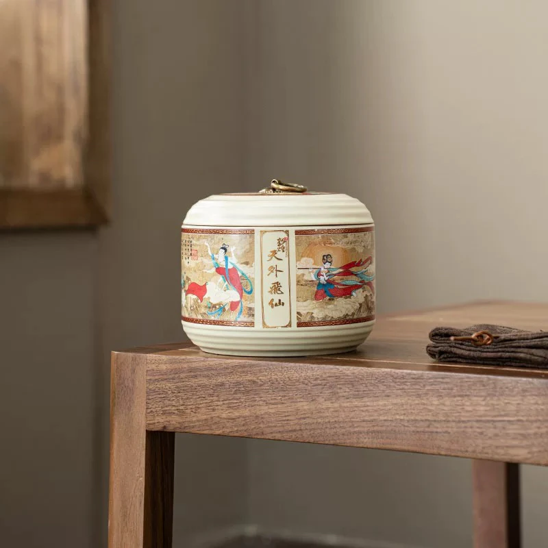 汝窑天外飞仙螺纹茶叶罐密封罐储物罐-5171