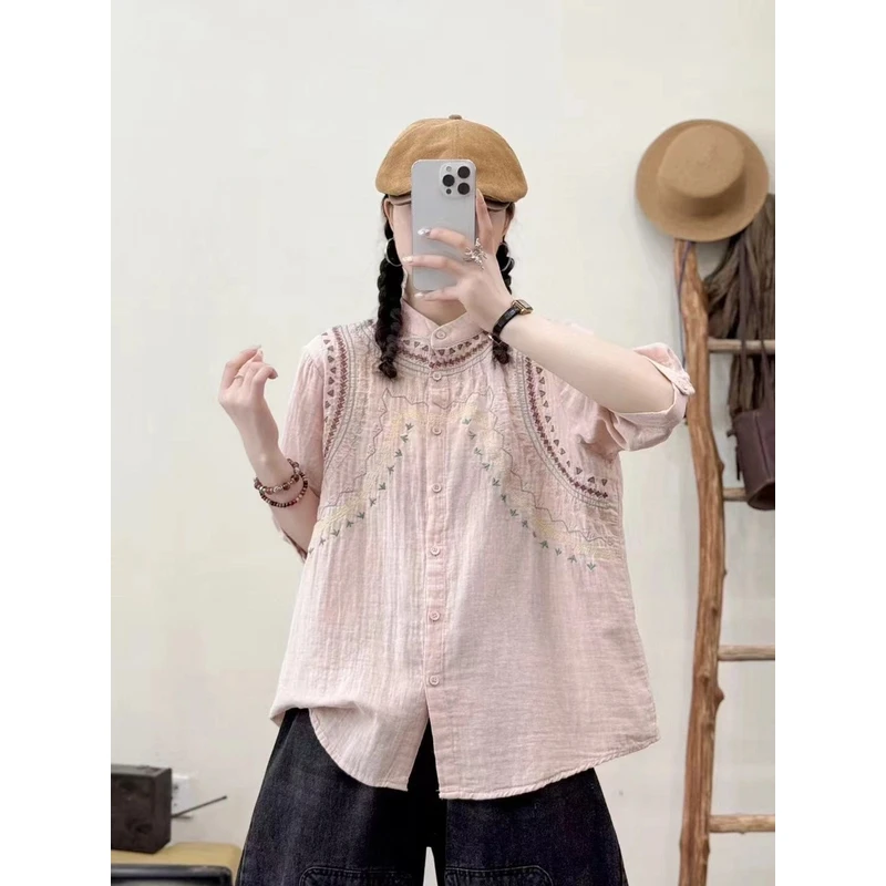 复古民族风刺绣开衫女宽松立领五分袖气质百搭上衣SXQ 075