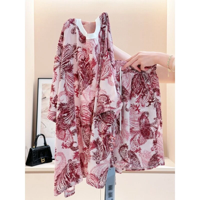 夏日扎染烫钻圆领短袖睡衣女韩系休闲家居服可外穿套装SY241880