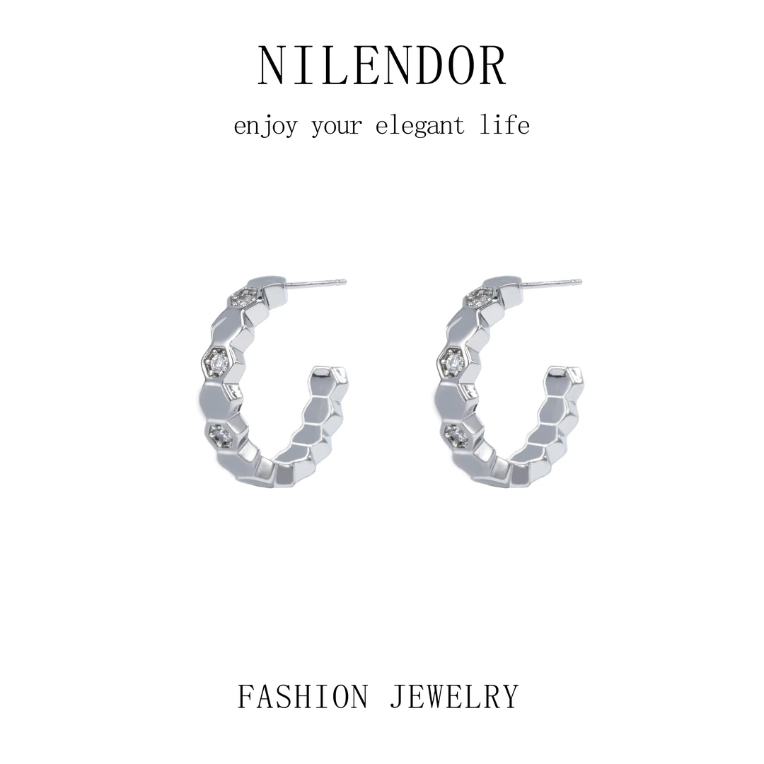 NILENDOR/昵兰ES-453时尚轻奢蜂巢银色耳环