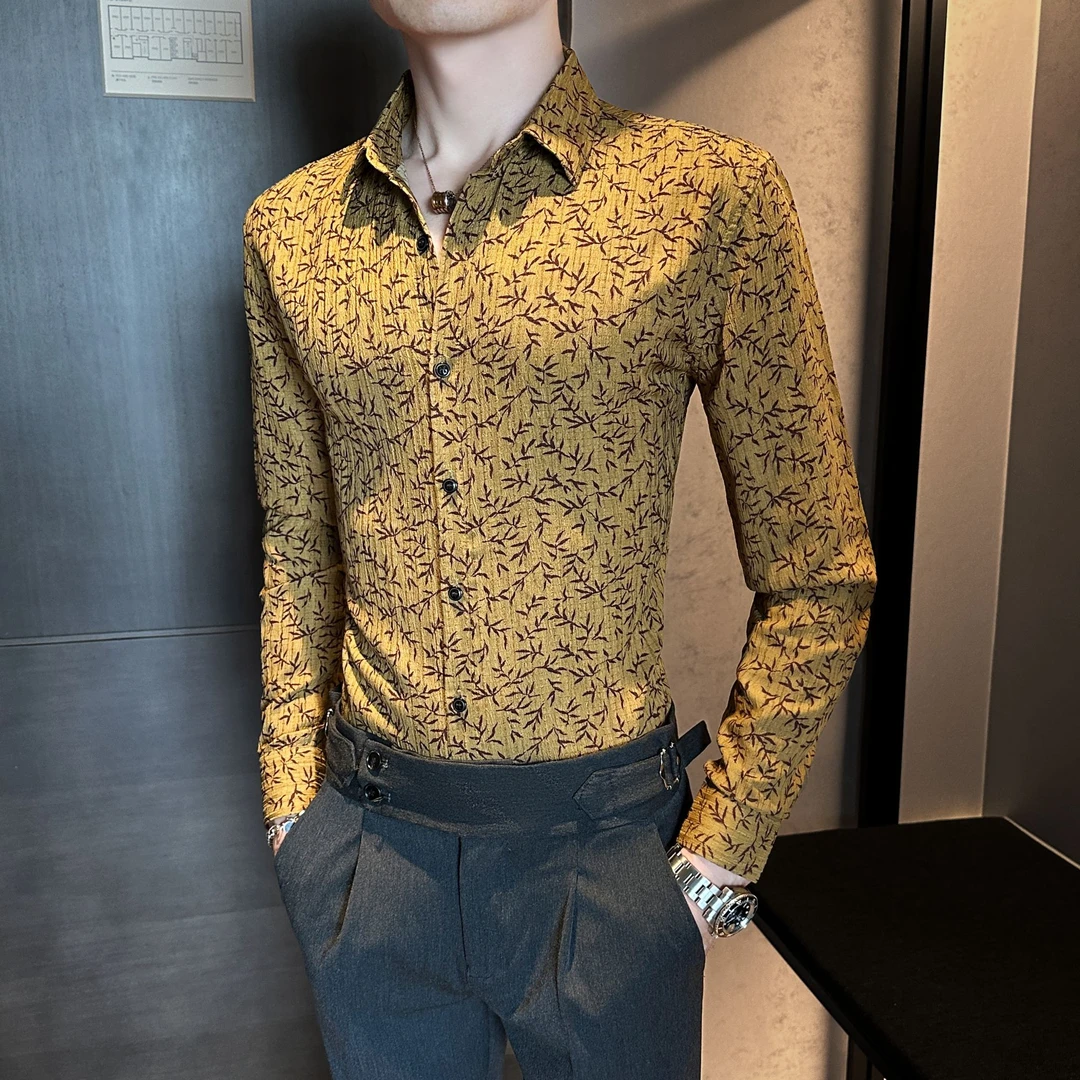 秋季2025新款爆款花长袖衬衫男款高级感潮牌痞帅网红休闲印花衬衣