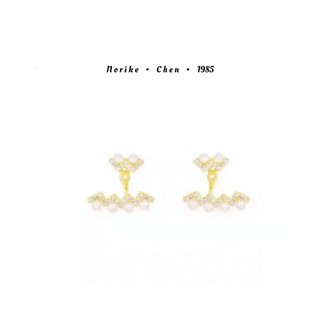 合金耳饰 波浪珠珠耳钉AM12874